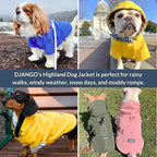 DJANGO Highland Dog Jacket & Raincoat – Water-Repellent, Lined Dog Coat with Hood, Adjustable Fit & Harness Hole – Lightweight Rain & Wind Jacket for Small & Medium Dogs up to 30 lbs (Pink, X-Small)