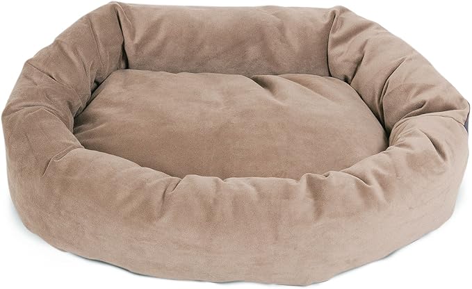 Majestic Pet 24 Inch Suede Calming Dog Bed Washable 24x19x7 (Inch) – Cozy Soft Round Donut Dog Bed with Spine Support for Dogs to Rest Their Head - Pet Bed Small – Stone