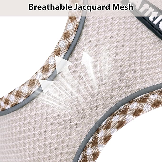 AIITLE Small Dog Harness - Breathable Double-Layer Jacquard No-Choke Vest, Durable Anti-Tear Fabric with Reflective Trim - Perfect for Running, Parties, Daily Walks (Brown-Beige, XS)