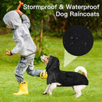 Dog Raincoat Waterproof , Reflective Adjustable Rain Jacket with Leash Hole, Convertible Hood/Collar Rain Coat for Dogs Poncho Breathable Lightweight (Black, XL)