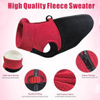 Idepet Dog Fleece Vest Sweater Zip Up Warm Pullover Dogs Jacket with D-Ring Leash Winter Cold Weater Coat Pet Sweatershirt Clothes Hoodie for Small Medium Dogs Boy Girl (Red/Black, S)