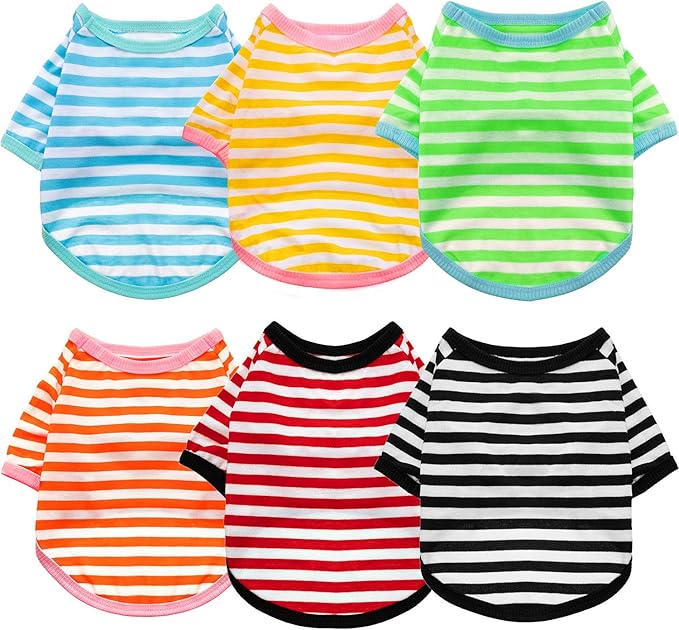 Geyoga 6 Pieces Dog Striped T-Shirt Cotton Breathable Pet Apparel Colorful Puppy Sweatshirt Clothes for Small to Medium Dogs Puppy(M)