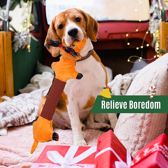 IOKHEIRA Christmas Dog Toys – Reindeer Squeaky Plush Crinkle Rope Dog Toys,Interactive Tug-of-War Chew Toy for Small/Medium/Large Dogs, for Dog