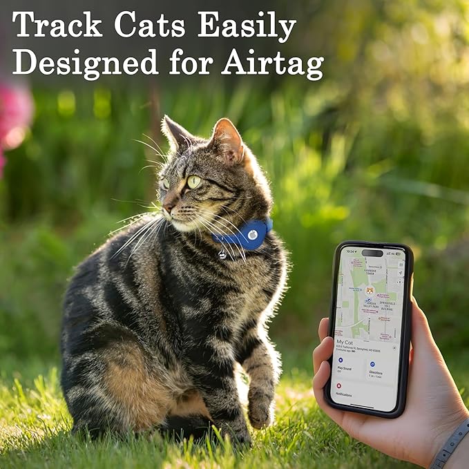 OOPSDOGGY Cat Collar for AirTag Holder, Leather Kitten Collars with Elastic Strap & Bell, Non Breakaway Adjustable Small Pet Collars for Indoor & Outdoor for Boy, Girl (Pink)