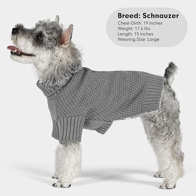 cyeollo Dog Sweater Knitwear Pullover Sweaters with Leash Hole Turtleneck Fall Winter Dog Clothes Sweaters for Large Dogs, Grey XXXL