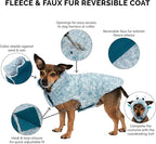 Furhaven Reversible Medium Dog Coat, Washable & Insulating w/ Leash Access - Two-Tone Faux Fur & Quilted Fleece Flex-Fit Jacket - Marine Blue, Medium