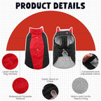 Warm Dog Coat,Waterproof Jacket in Winter Adjustable and Reversible Doggy Fleece Outfit,Thick Clothes with Foldable Collar for Puppy in Cold Days,2XL Red