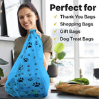 T-Shirt Bags – Paw Print Design Blue Color - 100 Pack - Thank You & Shopping Bags - Cat or Dog - 22" L x 12" W x 7" Plastic (Blue, 100)