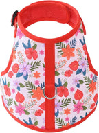 Mile High Life Dog Harness, Air Mesh Floral Vest Harness for 20 lbs Small Dogs & Cats, Easy Get on Adjustable Easy Closures Both Neck and Chest(Red Flower, M Chest 18"-20")