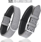 Riparo Adjustable Leather Dog Collar - Heavy Duty Wide Dog Collar for Small, Medium, Large and Extra Large Dogs with Dog Tag Holder (L: 1.5" Wide for 17"-21" Neck, Gray/White Thread)