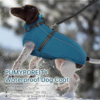 PUMYPOREITY Snow Jacket for Large Dogs Waterproof, Warm Dog Winter Coat with Harness Built in, Fleece Jacket with Back Zipper, Cold Weather Coats for Outdoor, Windproof Pet Snowsuit, Blue, 3XL