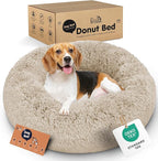 Donut Dog Bed - Premium Comfort for Anxiety Relief - Fluffy & Calming Design with Ultra-Plush Support | Cozy Round Dog Bed with Super Soft Circle Style (Size M Beige)