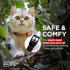 Leather Cat Collar with Bell and Safety Elastic Strap Breakaway Alternative for Small & Large Kittens, Stylish Pet Leather Collar for Boy, Girl Cats with Metal Buckle & QR ID Tag (Brown)