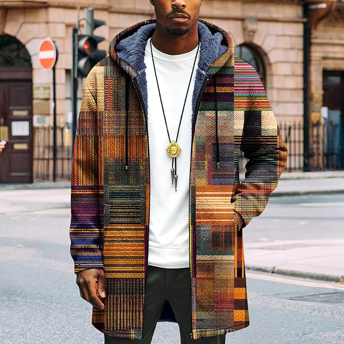 LIZALIG Long Hooded Cardigan Men Japanese Art Style Fashion Cool Graphic Coats Winter Warm Lined Fleece Jacket