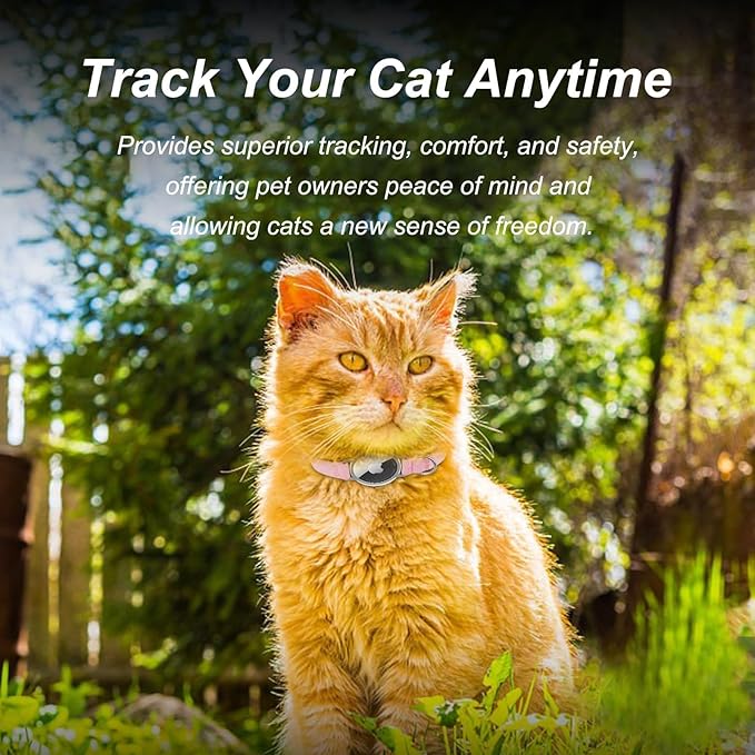 AirTag Cat Collar,Ultra Elastic Cat Tracker Collar with Apple Air Tag Holder, [Lightweight][Scratch Resistant] Stepless Adjustable GPS Pet Collar for Cats Kittens, Pink