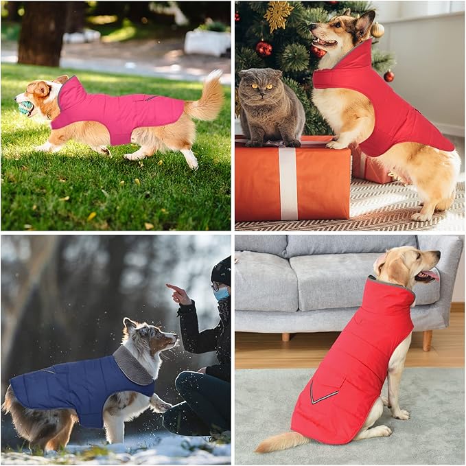 Dog Coat, Waterproof Dog Winter Jacket with Pocket, Reflective Adjustable Pet Snow Vest, Warm Cozy Fleece Sweater for Small Medium Extra Large Dogs - Purple, XL