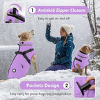 Dogcheer Dog Coat with Harness, Waterproof Dog Jacket, Reflective Puppy Winter Jacket with Pocket, Doggy Turtleneck Fleece Vest for Small Medium Large Dogs - Taro Purple, L