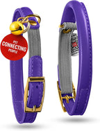 WAUDOG Ultra Soft Rolled Leather Cat Collar with Removable Bell, Safety Elastic Strap and QR ID Tag - Soft Padded for Small, Medium, and Large Cats - Round Kitten Collar for Male and Female Cats