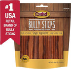 Cadet Bully Sticks for Small Dogs – All-Natural Beef Pizzle, High Protein, Low Fat, Long-Lasting, Grain & Rawhide-Free Dog Chews for Aggressive Chewers, Small (50 Count)