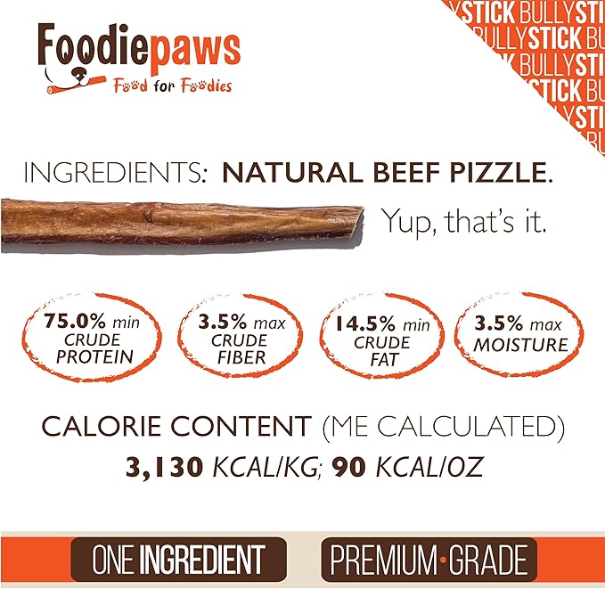 FOODIEPAWS 6 Inch Bully Sticks for Dogs, 10 Pack | All Natural, Grass-Fed Beef Pizzle | Single Ingredient, Rawhide-Free & Fully Digestible Dog Chews | Odor-Free, Long Lasting Treats for All Breeds