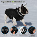 Dogcheer Dog Coat, Waterproof Dog Jacket with Harness, Reflective Adjustable Winter Coat with Zipper, Christmas Pet Snow Jacket Clothes for Small Medium Large Dogs - Black XL