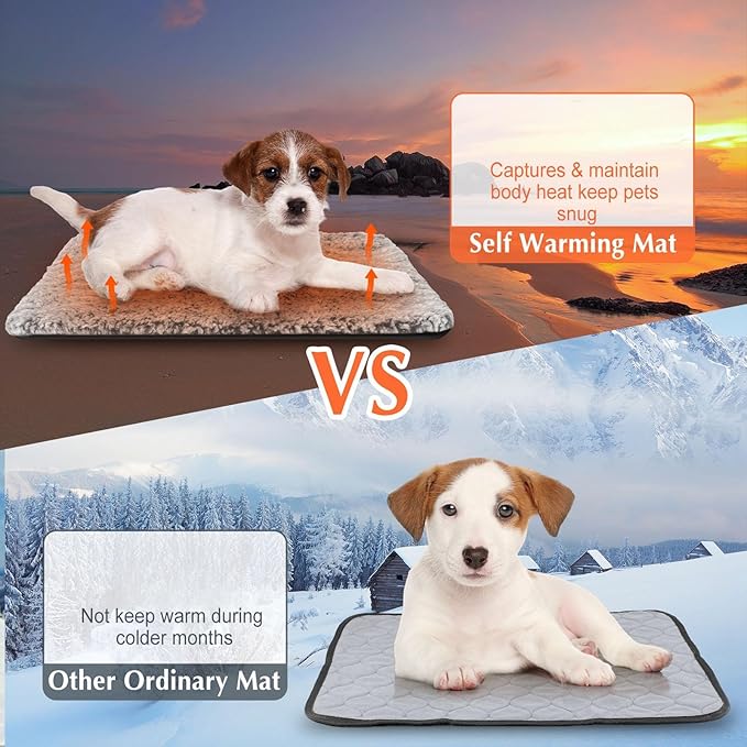 4 Pack Self Warming Cat Pads Self Heating Cat Mat Washable Homeless Dogs Thermal Pads Kennel Pad Reflects Body Heat Warm Crate Bed Mat for Indoor Outdoor Pet(Gray,45 x 28 Inch)