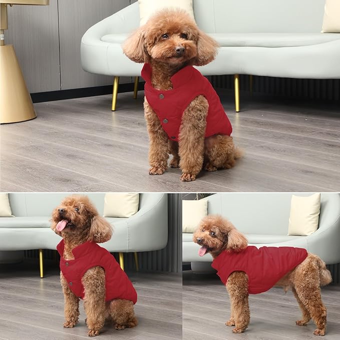 2 Layers Fleece Lined Warm Dog Jacket for Winter Cold Weather,Soft Windproof Medium Dog Coat,Red XL