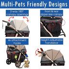 HPZ Pet Rover Titan-HD Premium Super-Sized Dog/Cat/Pet Stroller SUV Travel Carriage/w Access Ramp/100Lbs Capacity/Pumpless Rubber Wheels/Aluminum Frame for Small, Med, Large, XL Pets (Taupe)