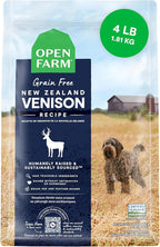 Open Farm, Grain-Free Dry Dog Food, Complete & Balanced Kibble, Sustainably & Ethically Sourced Ingredients, Non-GMO Veggies & Superfoods Support Overall Health, New Zealand Venison Recipe, 4lb Bag