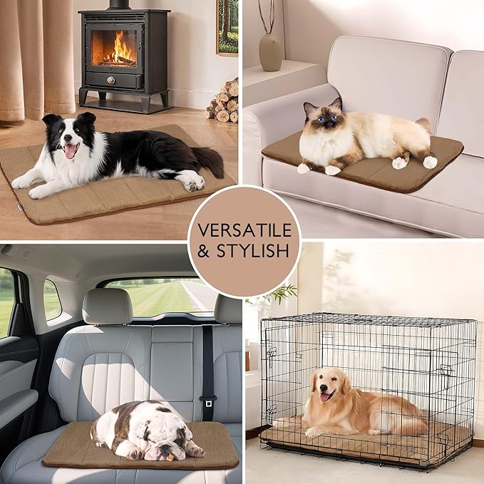 Dog Crate Pad for XX Large Dogs - 47x29 Orthopedic Dog Bed with Memory Foam, Washable Water-Resistant Soft Pet Mat with Non-Slip Bottom, Khaki