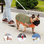 Quilted Dog Winter Coat, Plaid Lined Reversible Vest, Reflective Safety Strip, Cold Weather Pet Apparel Army Green M
