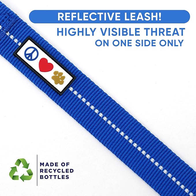Pawtitas 6 FT Recycled Dog Leash with Reflective Stitched Thread Stitched on Side| Small Reflective Dog Leash Made from Plastic Bottles Collected from Oceans – Blue 6 ft Dog Leash