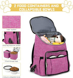 BAGLHER Travel Dog Backpack - Detachable Travel Dog Food Container for Pet Supplies Dog Gear Backpack,Dog Bag for Traveling with 2 Silicone Collapsible Bowls and 2 Food Baskets Pink