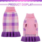 Dog Sweater Dress Plaid Knitwear for Small Medium Dogs Warm Puppy Pet Turtleneck Stretch Pullover Cute Fall Winter Vest Clothes with Leash Hole for Christmas (Purple, 2XS)