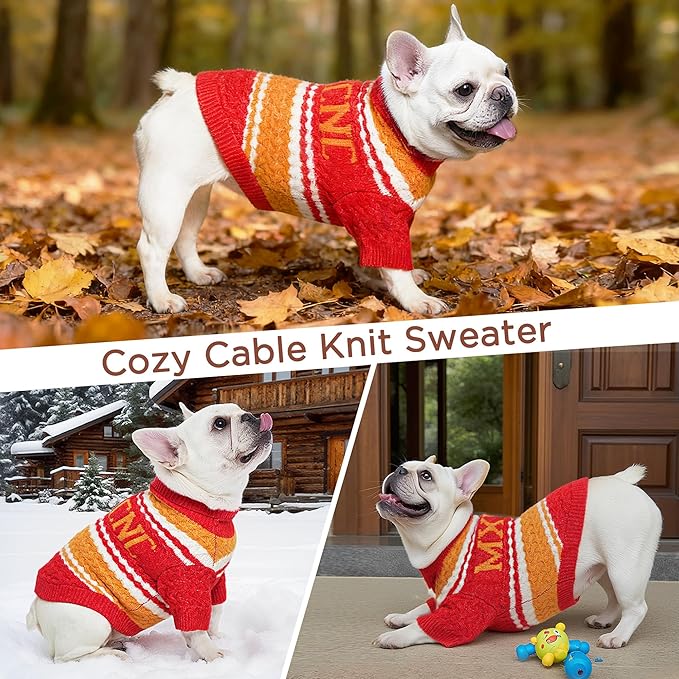 Dog Sweater for Small Medium Dogs & Cats, Classic Turtleneck Knitted Striped Pet Sweater, Warm Winter Soft Christmas Outfit for Boy & Girl Dogs, Small