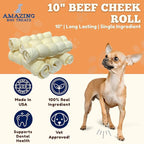 Amazing Dog Treats - Beef Cheek Rolls (Mega Thick 10" - 3 Pcs) - Safe Rawhide Alternative Dog Chew - Great for Power Chewers - Long Lasting Dog Chew - Retriever Rolls for Dogs