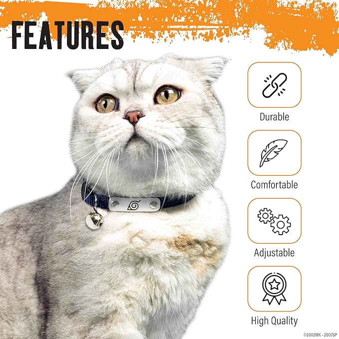 Naruto Breakaway Cat Collars for Girl & Boy Cats | Officially Licensed Naruto Shippuden Hidden Leaf Village Pet Accessories & Gifts, (8.5” to12”) Adjustable Cute Kitten Collar with Bell (Red, Ninja)