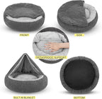 SIWA MARY Dog Bed with Attached Blanket for Small Dogs or Cats, Soft Plush Cozy Donut Cuddler Hooded Pet Beds Washable. Round Puppy Bed Orthopedic, Calming Cat Cave Bed. Anti-Slip Bottom 26inch