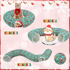 Christmas Cat Tunnel Bed for Indoor Cats Under Christmas Tree Skirt Tube with Hanging Ball Plush Cat Cave, Washable Holiday Pet Gift Toy & Gift for Kittens(Santa)