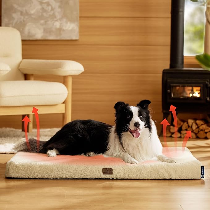 Bedsure Self Warming Dog Beds Large Sized Dog - Comfy Puppy Beds with Removable Washable Cover, Orthopedic Egg Crate Foam Pet Mat, Suitable for Pet Up to 65 lbs