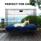 Bedfolks Waterproof Dog Crate Pad, Plush With Removable Cover, Faux Fur for Large Dogs, Fluffy Washable Kennel Bed 35"x23", Solid Dark Blue