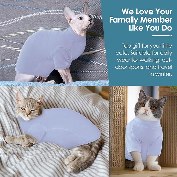SUNFURA Turtleneck Sweater for Cat, Sphynx Cats Shirt Hairless Cat Sweaters with Sleeves, Warm and Soft Kitten Pullover Fleece Winter Pajamas Jumpsuit for Puppy Cats, Blue S