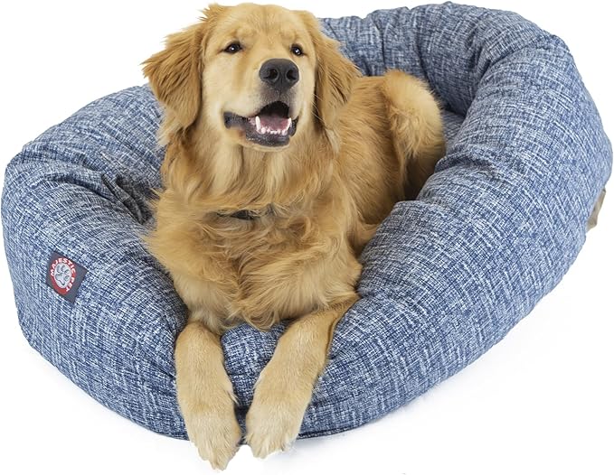 Majestic Pet 24 Inch Bagel Calming Dog Bed Washable – Cozy Soft Round Dog Bed with Spine Support for Dogs to Rest Their Head - Fluffy Donut Dog Bed 24x19x7 (Inch) - Round Pet Bed Small – Blue