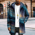 LIZALIG Long Hooded Cardigan Men Japanese Art Style Fashion Cool Graphic Coats Winter Warm Lined Fleece Jacket