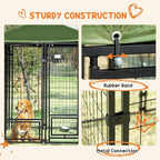 PawHut 8' x 4' x 6' Dog Kennel Outside, Welded Wire Outdoor Dog Kennel Run with 360° Rotating Bowls, Waterproof & UV Resistant Cover, for S&M&L Breeds, Chickens, Ducks, Green