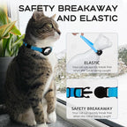 AirTag Cat Collars, Stretchy Collar with Apple AirTag Holder and Bell, Breakaway Ultra Design Elastic GPS Tracking Collars for Cats and Puppies, (7.5-12.5 Inch), Sapphire Blue