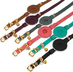 OOPSDOGGY Reflective Leather AirTag Cat Collar with Bell - Non Breakaway Adjustable Pet Collar with Apple Air Tag Holder - Lightweight GPS Kitten Collars for Small Dogs Puppy (Camel)