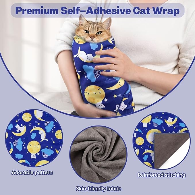 Paw Legend 27.6" Cat Wrap for Grooming Cat Wrap for Cutting Nails Cat Restraint for Nail Clipping Self Adhesive Blanket Restraint Cloth for Cats Within 15lbs