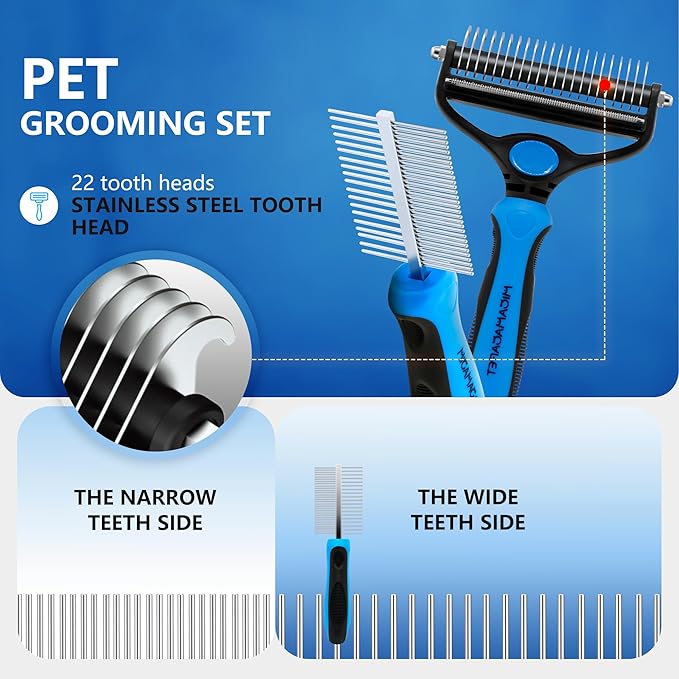 Pet Grooming Set with Shedding Brush and Dematting Comb，Brush for Long-haired Dogs，Dog Shedding Brush，Stainless steel teeth remove tangled hair，Pet Grooming Tools-Large