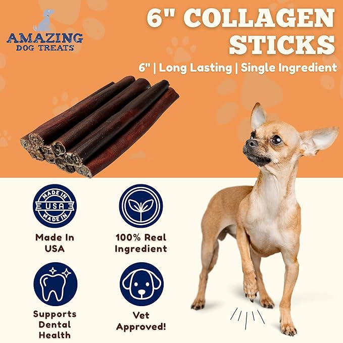 Amazing Dog Treats 6 Inch Collagen Stick - (50 Count)- Collagen Sticks for Dogs - No Hide Dog Bones